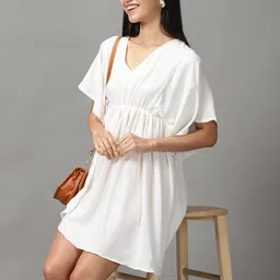 SHOWOFF Women Off White Chiffon A-Line Dress-image-12