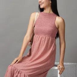SHOWOFF Women Mauve Crepe Midi Dress-48