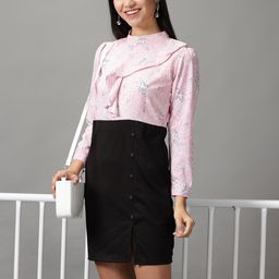 SHOWOFF Abstract Printed Long Sleeves Sheath Dress-11