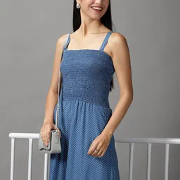 SHOWOFF Women Blue & White Polka Dot Midi Dress-image-10