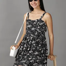 SHOWOFF Women Black & White Floral Crepe Dress-image-66