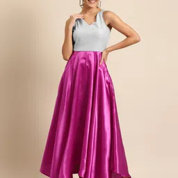 DODO & MOA Women Pink & Grey Colourblocked Maxi Dress-picture-44