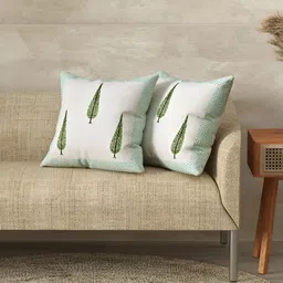 LIVING ROOTS White & Green 2 Pieces Floral Cotton Square Cushion Covers-15