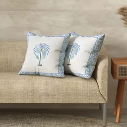 LIVING ROOTS White & Blue 2 Pieces Floral Cotton Square Cushion Covers-image-57