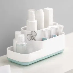 Bathroom Storage Organizer, 5 Compartment Toothbrush Holders Caddy Cosmetics Toiletry Toothbrush Holder Stand for Wash Basin Shaving kit Toiletry Stand and Office Table Accessories Holder Plastic Wall Shelf-28