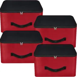 Mdali Storage Bags for Clothes,Saree with Zip Closure & Handle (Red, Pack of 4) Polyester Laundry Bag-2