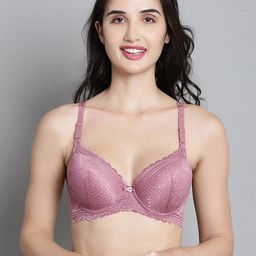 MAKCLAN Lace Medium Coverage Underwired Lightly Padded Plunge Bra With All Day Comfort-1