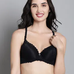 MAKCLAN Lace Medium Coverage Underwired Lightly Padded Plunge Bra With All Day Comfort-2