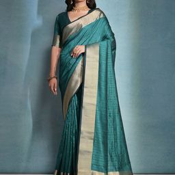 VISHNU WEAVES Striped Zari Bhagalpuri Saree With Tassles-picture-49