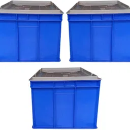 singhal Multipurpose Plastic Storage Crate 500x325x250 MM With Lid - Pack of 3 Storage Box-picture-2