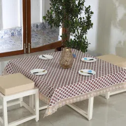 Homerz Brown Geometric Printed 4-Seater Table Cover-22