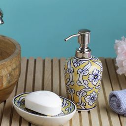 VarEesha Set of 2 Yellow & White Floral Printed Ceramic Bath Accessories-8