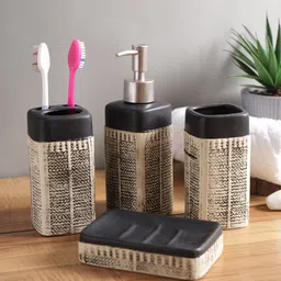 House Of Accessories Set Of 4 Khaki Textured Bathroom Accessories Set-image-55