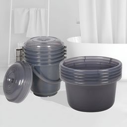 Kuber Industries Transparent & Grey 10 Pieces Solid Bucket and Tub-25