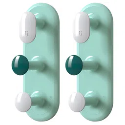 P-Plus International Green & Blue 2 Pieces Self Adhesive Wall-Mounted Hooks-image-1