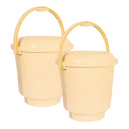 Kuber Industries Cream 2 Pieces Lightweight Bucket with Lid-image-92