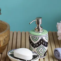 VarEesha White & Black Aztec Printed Ceramic Bathroom Accessories Set-57