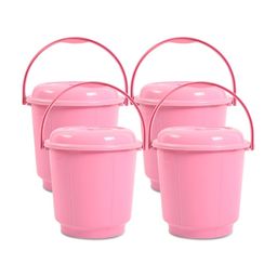 Kuber Industries Pink 4 Pieces Bucket with Lid 18 L-41