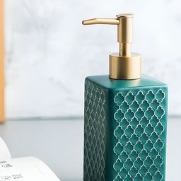 Kuber Industries Green Textured Ceramic Soap Dispenser-10