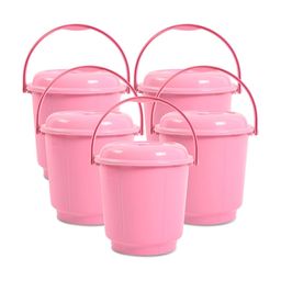 Kuber Industries Pink 5 Pieces Buckets With Lid 18L Each-47