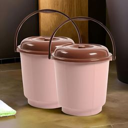 Kuber Industries Peach & Brown 2 Pieces Bath Accessories Set 18L Each-92