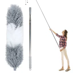 Kuber Industries Grey & White Microfiber Ceiling Fan Duster with Rod-image-54