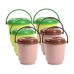 Kuber Industries Green & Brown 6 Pieces Bathroom Buckets With Lids 18 L Each-26