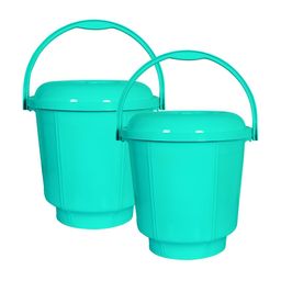 Kuber Industries Green 2 Pieces Durable & Lightweight Bucket with Lid-33