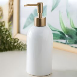 Kuber Industries White & Gold-Toned Solid Ceramic Soap Dispenser-9