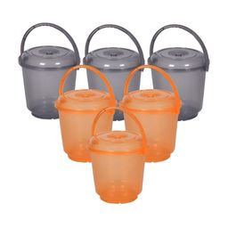 Kuber Industries Grey & Orange 6 Pieces Bathroom Buckets With Lids-10