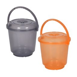 Kuber Industries Grey & Orange 2 Pieces Bathroom Buckets With Lids-62