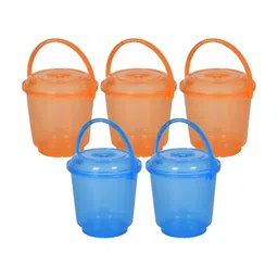 Kuber Industries Blue & Orange 5 Pieces Bathroom Buckets With Lids-image-90