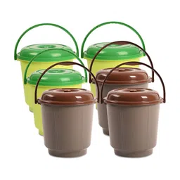 Kuber Industries Green & Brown 6 Pieces Bucket with Lid 18 L-75
