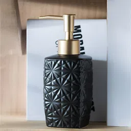 Kuber Industries Black & Gold-Toned Geometric Ceramic Soap Dispenser-image-3