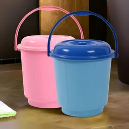 Kuber Industries Pink & Blue 2Pieces Buckets With Lids 18ltr-image-100
