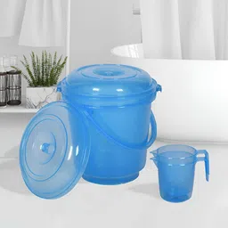 Kuber Industries Blue & Transparent 4 Pieces Solid Bathroom Bucket and Mug-image-2