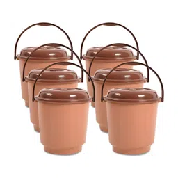 Kuber Industries Coffee Brown 6 Pieces Buckets With Lid 18L Each-image-81