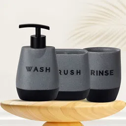 Kuber Industries Grey & Black 3 piece Solid Resin Soap Dispenser-image-34