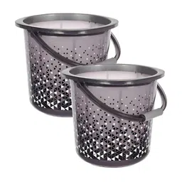 Kuber Industries Grey & White 2 Pieces Geometric Printed Unbreakable Bathroom Bucket 18L-50