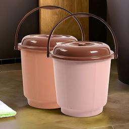 Kuber Industries Coffee Brown & Pink 2 Pieces Buckets With Lid 18L Each-13