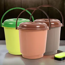 Kuber Industries Green & Yellow 3 Pieces Bucket With Lid & Handle 18 L Each-18