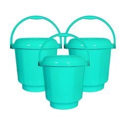 Kuber Industries Green 3 Pieces Lightweight Bucket with Lid-57