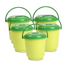 Kuber Industries Green 5 Pieces Bathroom Buckets With Lids 18 L Each-89