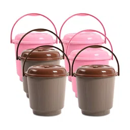 Kuber Industries Pink & Brown 6 Pieces Bucket with Lid 18 L-image-82