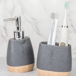 Kuber Industries Grey & Brown 2 piece Solid Resin Soap Dispenser-15
