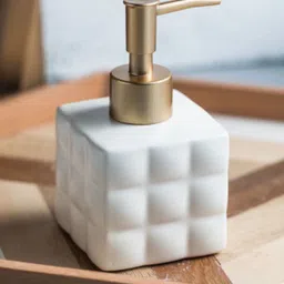 FabSeasons White Ceramic Soap Dispenser With Gold Top 220ml-image-65