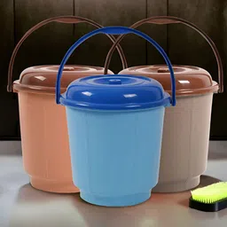 Kuber Industries Blue & Brown 3 piece Bath Bucket with Lid-image-80