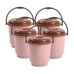 Kuber Industries Peach-Coloured & Brown 5 Pieces Glossy Buckets With Lid 18 L Each-17