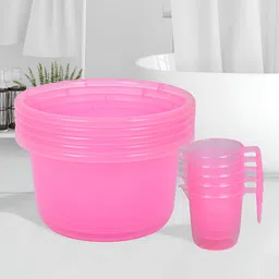 Kuber Industries Transparent & Pink 10 Pieces Bathroom Tubs & Mugs-image-68