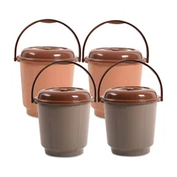 Kuber Industries Coffee Brown & Pink 4 Pieces Buckets With Lid 18 L Each-31